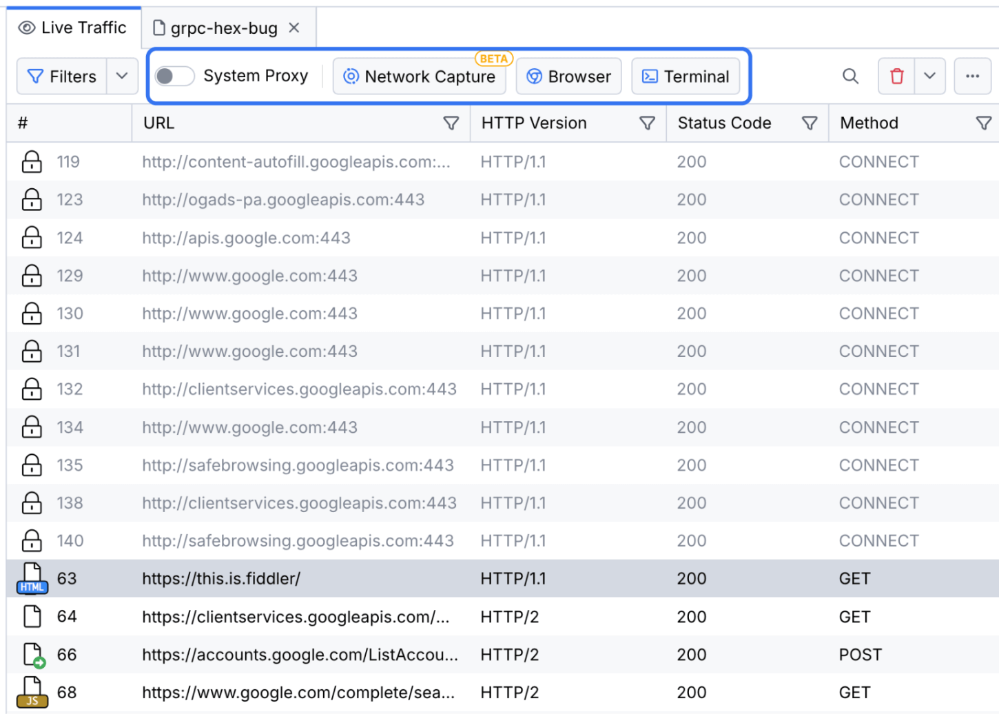 screenshot of Fiddler Everywhere
